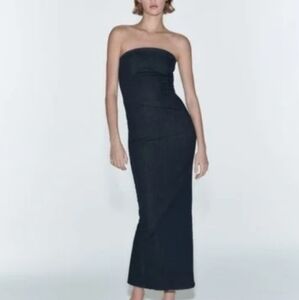 Zara Z1975 Draped Denim Midi Dress